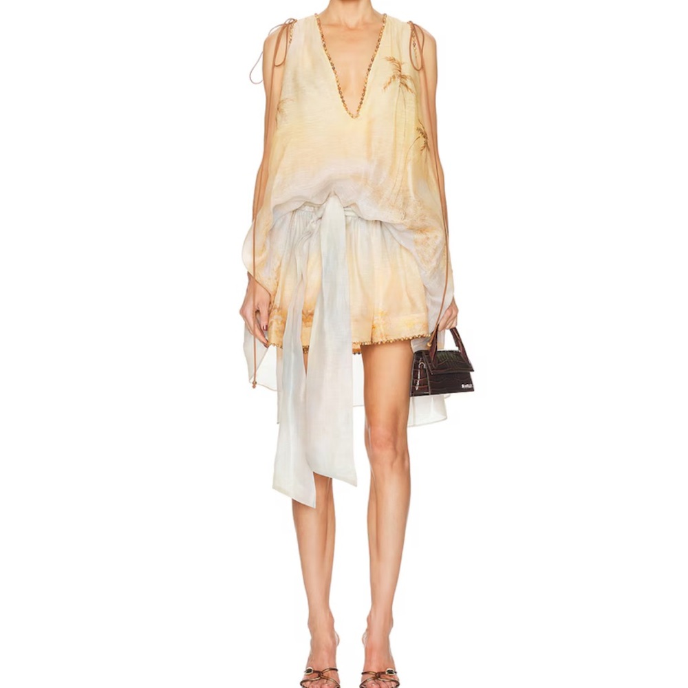 Zimmermann Balance Plunge Mini Dress in Yellow Seascape | 2/US8 - Picture 4 of 16